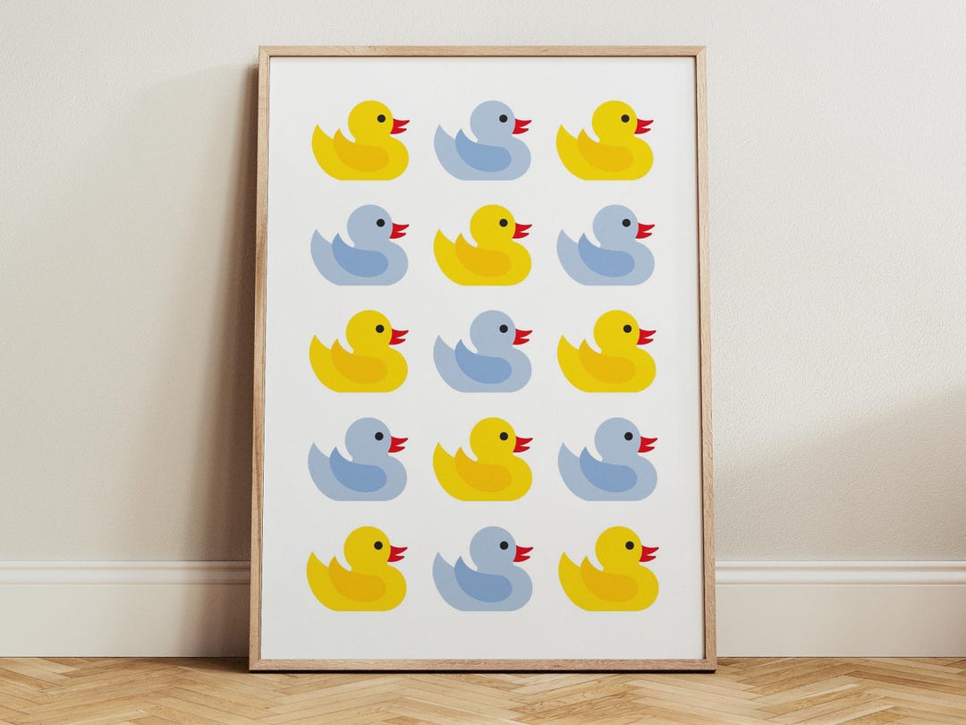 Cute Rubber Duck Wall Art Print, Yellow Blue Minimalist Bathroom Decor ...
