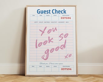You Look So Good Guest Check Print, Trendy Wall Art Prints, Pink Girly Posters, Bedroom Wall Art, Cute Bathroom Wall Decor, Girlfriend Gift
