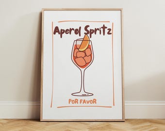 Aperol Spritz Por Favor Retro Print Funky Minimalist Cocktail Wall Art, Bar Cart Decor, Kitchen Poster, Mid-Century Drink Artwork, Dorm Room