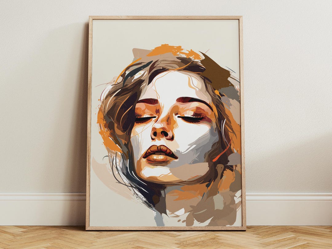 Abstract Woman Portrait Wall Art, Modern Feminine Face Print, Neutral ...