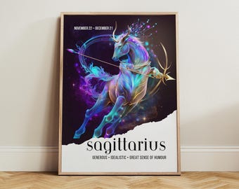 Sagittarius Zodiac Wall Art, Spiritual Boho Fire Sign Archer Poster, Deep Celestial Art, Bedroom Astrology Print, Spiritual Birthday Gift