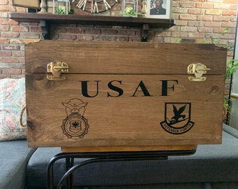 24” Military Chest and Shadow Box Tray, with Flag Display on Lid