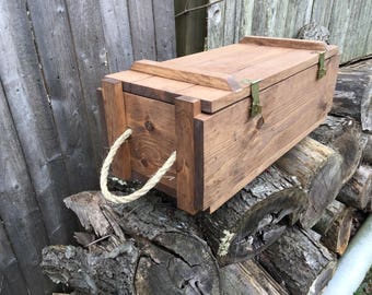 Military Chest, Ammo Crate Style, Retirement Chest, Wood Stained, Solid Wood