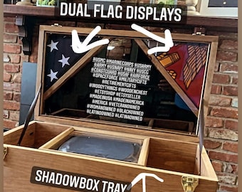 26” Military Chest with Flag Display and Shadow Box Tray 26x15