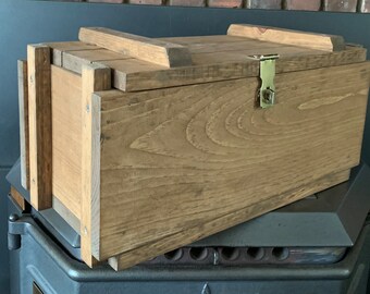 18" Military Chest, Ammo Crate Style, Retirement Chest, Wood Stained, Solid Wood