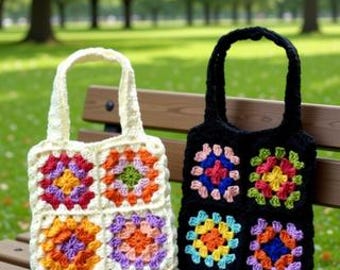 Patrón de crochet para bolso de mano Boho Grandma Squares / Descarga fácil en PDF
