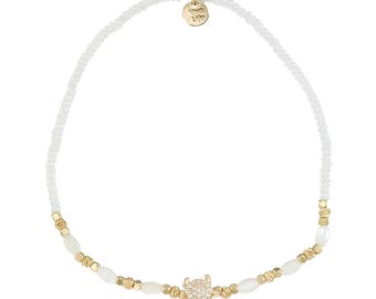 Crystal Turtle Seedbead Mother of Pearl Stretch Anklet