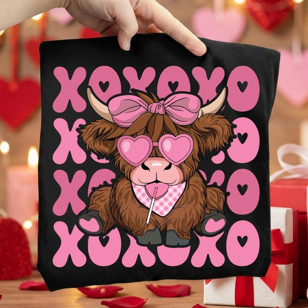 Valentine Cow PNG for Sublimation | Coquette XOXO Highland Cow ...