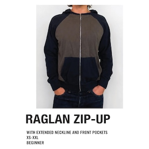 Patrón de costura para sudadera con capucha raglán y cremallera / Ropa urbana unisex en PDF (XS-XXL)