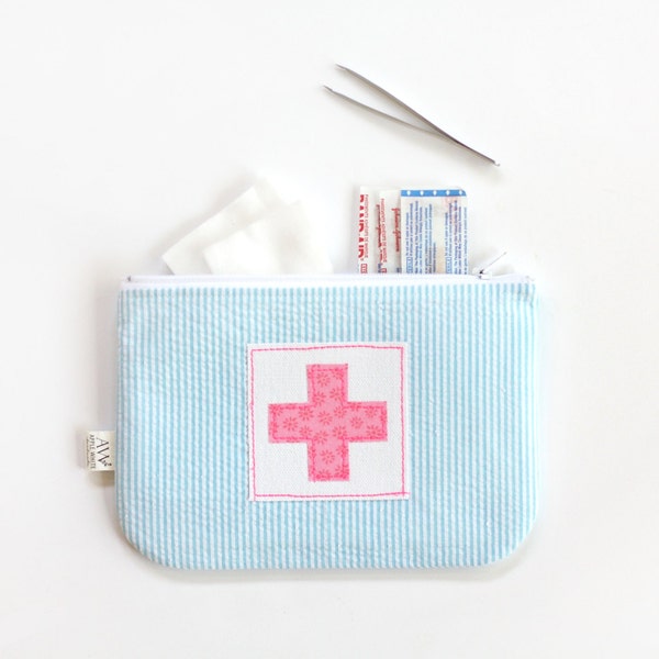 Nécessaire de primeiros socorros artesanal com zíper: Bolsa de algodão para maquiagem, nécessaire para bolsa, presente para bebê, artigos de higiene pessoal, presente para mãe, presente para adolescentes.
