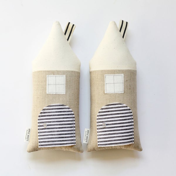 Tooth Fairy: Neutral Personalized Linen House Shaped Pillow with Secret Pocket for Tooth and Notes