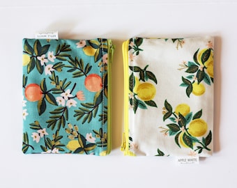 Citrus Zipper Pouch, Gift for Her, Rifle Zipper Bag, Zipper Pouch, Mask Pouch, Gift Idea, Make Up Bag, Craft Bag,  Bridal party gift, wallet