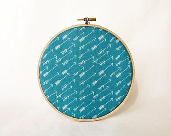 Bulletin Board, Cork Memo Board, Turquoise Arrows, Embroidery Hoop, Real Wood SliceTacks, Organize, Wall Decor, Home Office