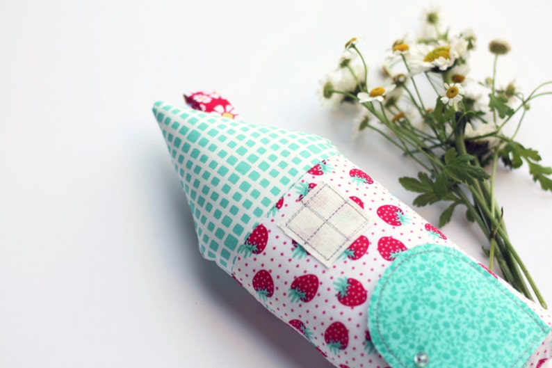 Tooth Fairy Pillow, House Pillow, Strawberry, Teal, Kids, Children Toy, Secret Door,Keepsake, Special Edition, Room Decor, Tooth Fairy House image 3