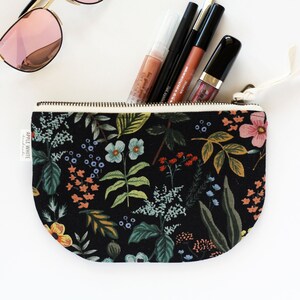 Rifle Paper Co Fabric Bag, Floral Zipper Pouch, Purse, Botanical Make Up Bag, Black Clutch, Bride's Maid Gift, Gift For Her, Cosmetic Bag image 4