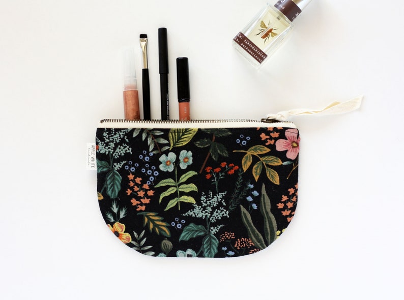 Rifle Paper Co Fabric Bag, Floral Zipper Pouch, Purse, Botanical Make Up Bag, Black Clutch, Bride's Maid Gift, Gift For Her, Cosmetic Bag image 6