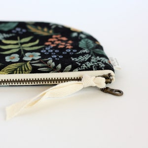 Rifle Paper Co Fabric Bag, Floral Zipper Pouch, Purse, Botanical Make Up Bag, Black Clutch, Bride's Maid Gift, Gift For Her, Cosmetic Bag image 3