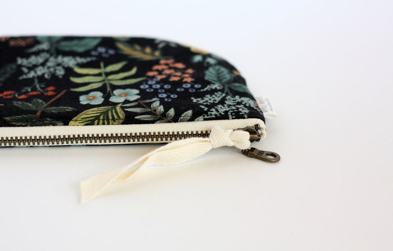 Rifle Paper Co Fabric Bag, Floral Zipper Pouch, Purse, Botanical Make Up Bag, Black Clutch, Bride's Maid Gift, Gift For Her, Cosmetic Bag image 3