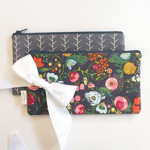 Estuche con cremallera gris, estuche para lápices, estuche para lápices, diseño floral o moderno, regalo, profesores, niños, útiles escolares, adolescentes, mujeres, organizar