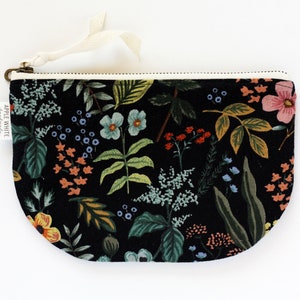 Rifle Paper Co Fabric Bag, Floral Zipper Pouch, Purse, Botanical Make Up Bag, Black Clutch, Bride's Maid Gift, Gift For Her, Cosmetic Bag image 7