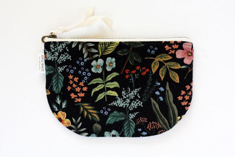 Rifle Paper Co Fabric Bag, Floral Zipper Pouch, Purse, Botanical Make Up Bag, Black Clutch, Bride's Maid Gift, Gift For Her, Cosmetic Bag image 7