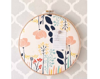 Cork Board, Memo Board, Bulletin Board, Floral Wall Art, Embroidery Hoop, Organize, Home Decor, Home Office, Gift for Her, Pin Board, Mom