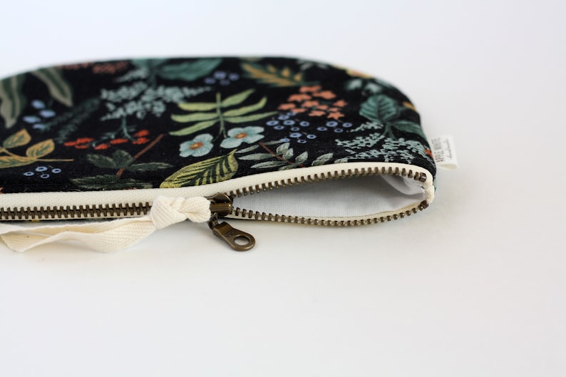 Rifle Paper Co Fabric Bag, Floral Zipper Pouch, Purse, Botanical Make Up Bag, Black Clutch, Bride's Maid Gift, Gift For Her, Cosmetic Bag image 8