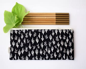 Cactus Pencil Case, Zipper Pouch, Back to School, Make Up Bag, Black and White, Boho, Saguaro, Kids, School Supplies, Teen, Women, Organize