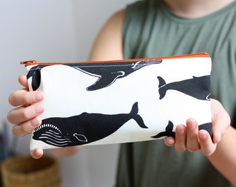 Back to School Pencil Pouch, Whale, Pencil Case, Zipper Pouch, Kids Gift, Pencil Bag, Travel Pouch, School Supplies, Office Supplies, Cotton