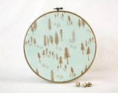 Woodland Cork Memo Board, Aqua Blue Forest, Embroidery Hoop, Real Wood SliceTacks, Organize, Wall Decor, Home Office