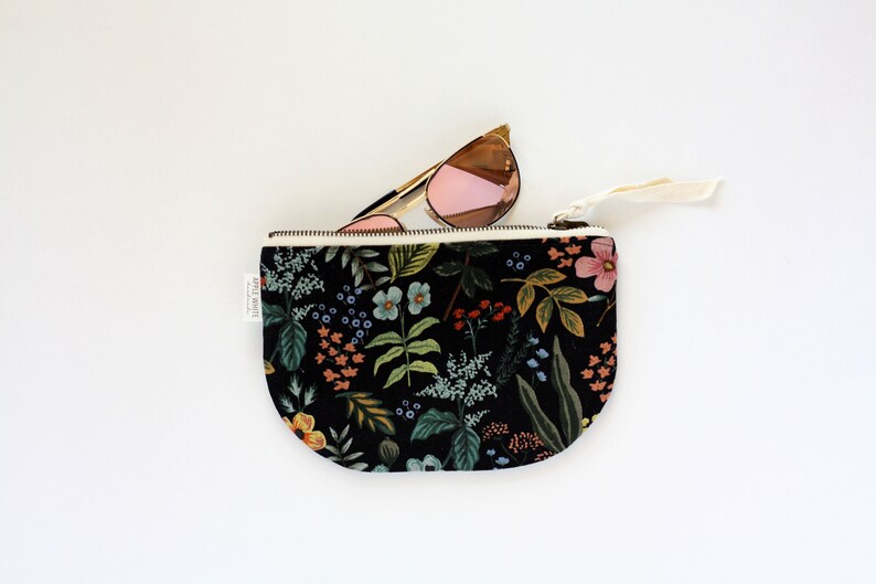 Rifle Paper Co Fabric Bag, Floral Zipper Pouch, Purse, Botanical Make Up Bag, Black Clutch, Bride's Maid Gift, Gift For Her, Cosmetic Bag image 5