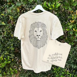 Handwritten Script Front, Lion Sketch Back T-Shirt | Illustrated Lion Tee