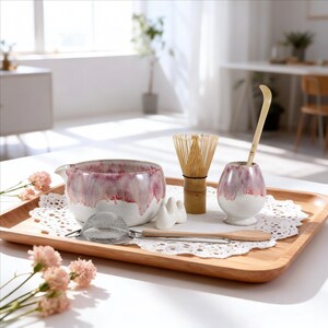 Handmade Purple Ombre Matcha Bowl with Bamboo Whisk Holder – Elegant Ceramic Tea Set for Matcha Lovers, Gift for Tea Enthusiasts