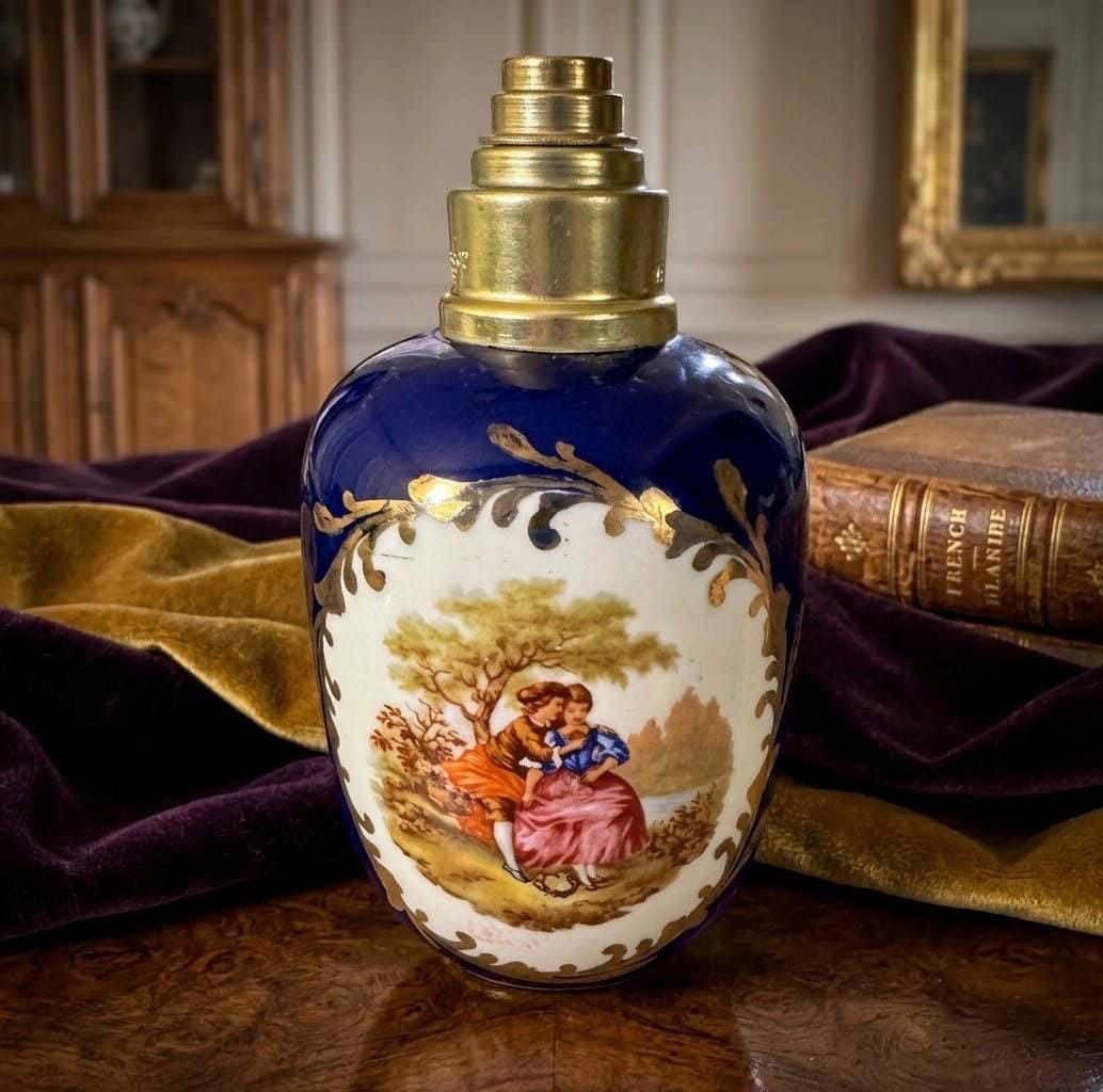 Vintage Lampe Berger Limoges France Porcelain Lamp Cobalt Blue