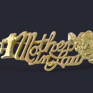Vintage Danecraft #1 Mother In Law Brooch Gold Tone Rose Script Pin Signed Retro Jewelry Gift for Her Collectible Family Statement Piece