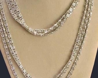 Naszyjnik z wielorzędowym łańcuchem VTG z motywem wodospadu, z lat 80., z ogniwami w kształcie litery S, z teksturą płynnego srebra, wyrazista biżuteria, ekskluzywny prezent butikowy