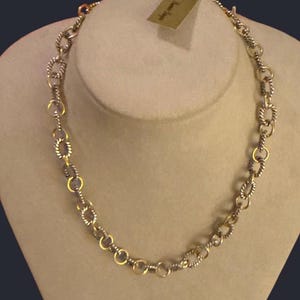 NWT Premier Designs Naszyjnik z ogniwami z mieszanego metalu, srebrna lina i złoty pierścień, dwukolorowy łańcuszek, uniwersalny, designerski choker, prezent w profesjonalnym stylu