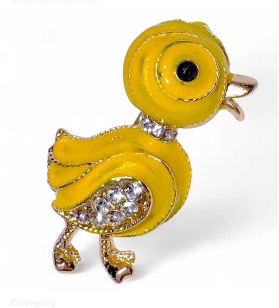 Vintage Style Enameled Duck Brooch with Crystals - image 1