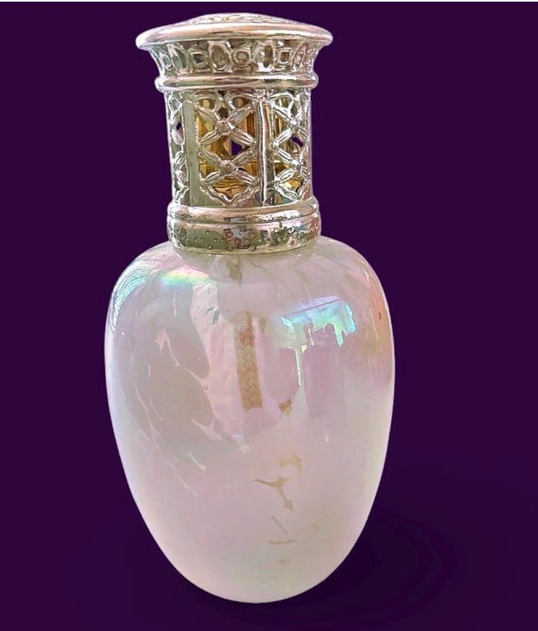Vintage Iridescent Art Glass Fragrance Lamp Opaline Mother of Pearl Oil Diffuser Lampe Berger Style Catalytic Burner Retro Home Gift