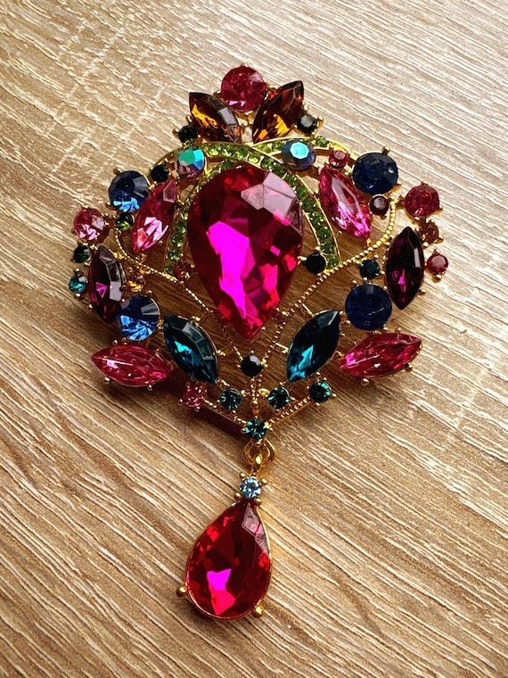 Flower Brooch, AB Crystal and multicolor brooch - image 2