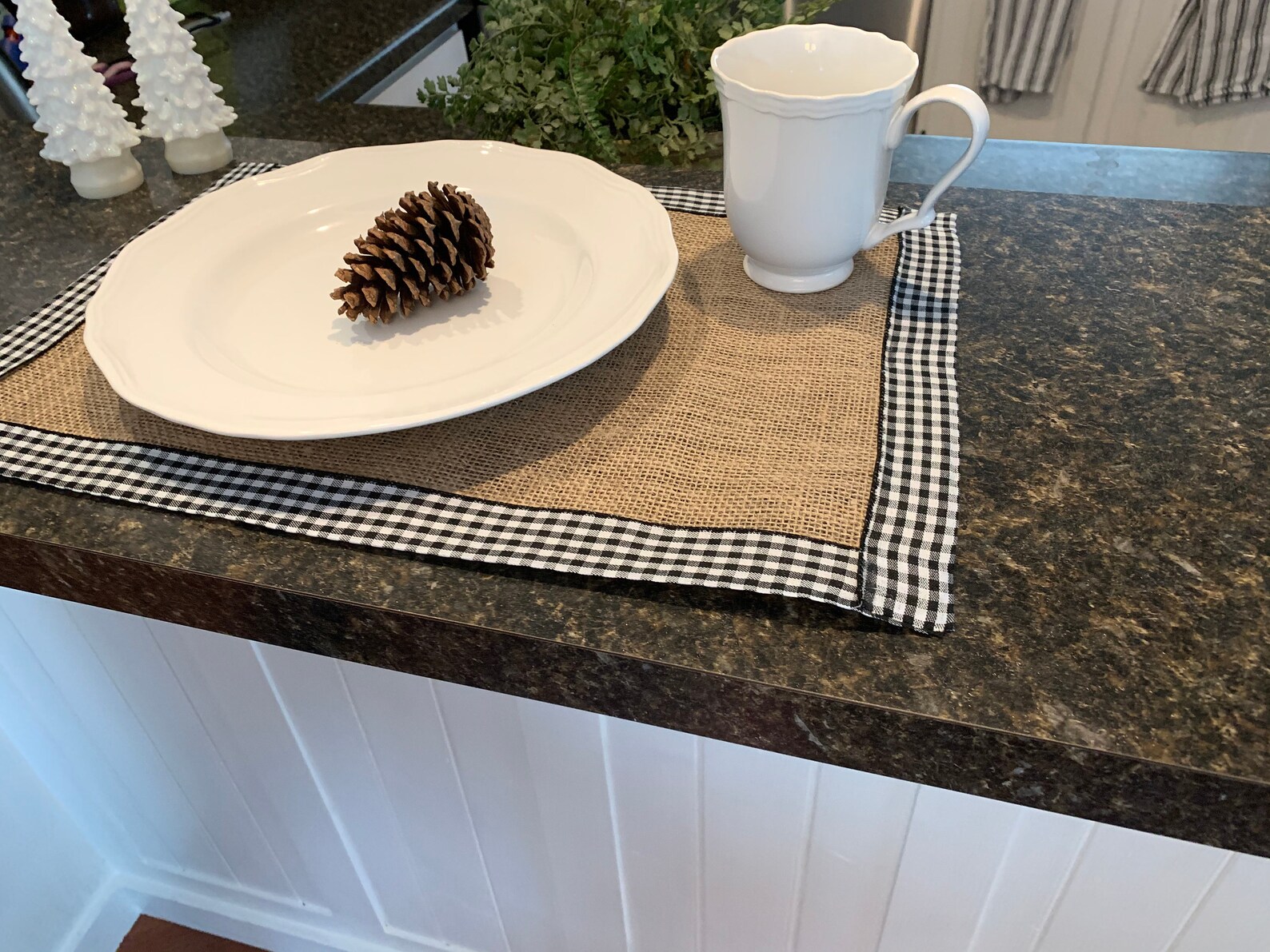 Plaid Burlap Placemats Set OF 2 White Black Etsy