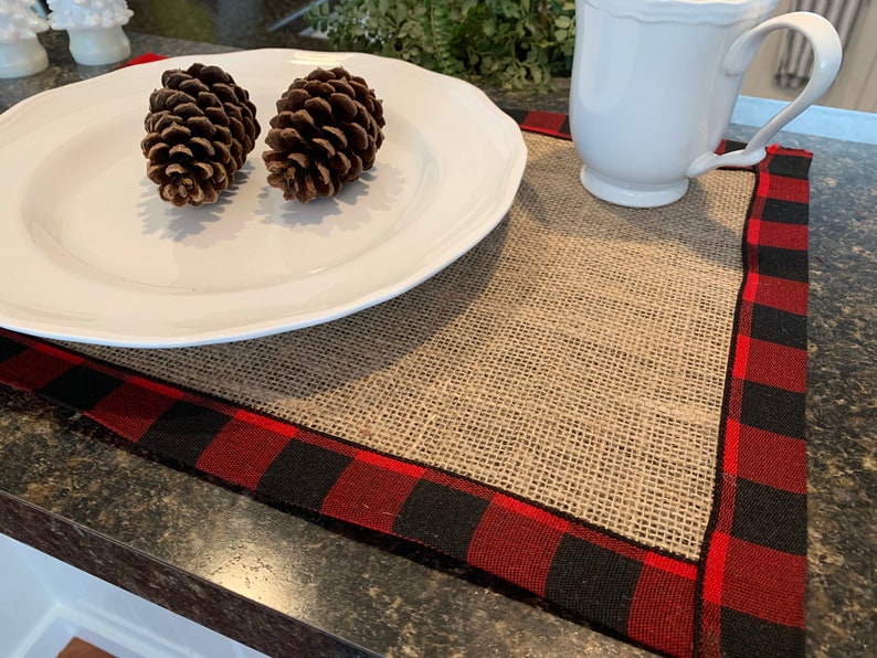 Buffalo Plaid Burlap Placemats Set OF 2 Red Black Etsy