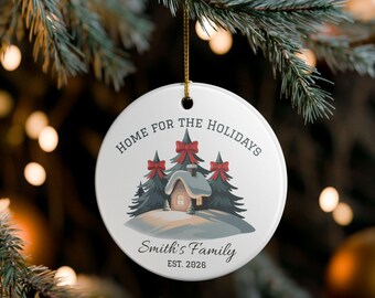 Personalized Family Christmas Ornament 2025 | Circle Ceramic Shape | Home for Holidays