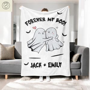 Personalized Ghost Couple Blanket, Forever My Boo Sherpa Fleece Throw, Spooky Gift for Couples