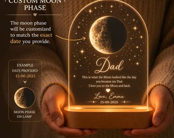 Personalized Moon Lamp, Father's Day Gift For Dad, Custom Moon Phase Night Light, Acrylic LED Lamp, Dad Keepsake