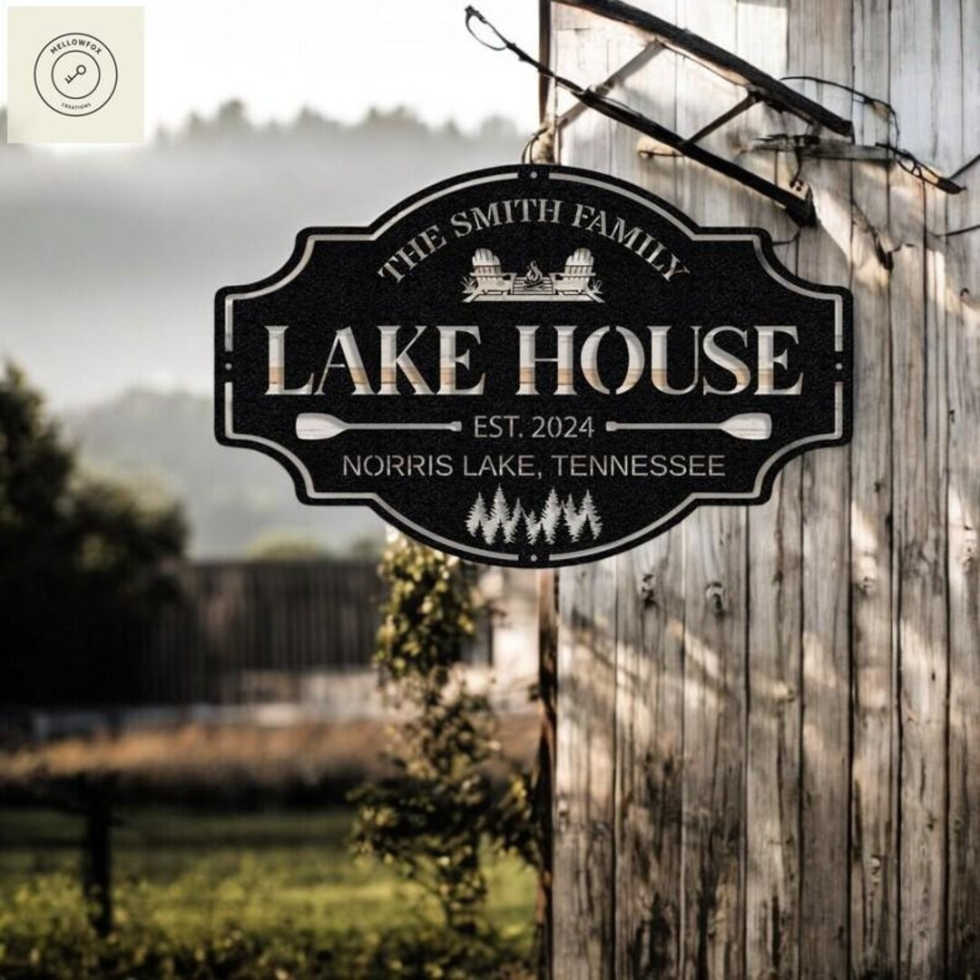 Lakehouse Personalized Metal Sign, Custom Family Name Lake House Decor ...