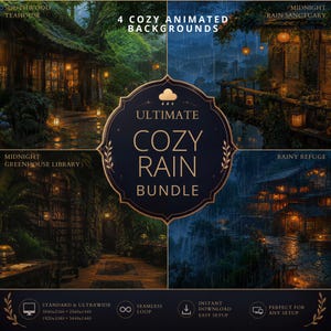 Ultimate Cozy Rain Bundle | 4K Animated Wallpaper Collection | 4 Live Backgrounds for PC, Ultrawide Desktop Aesthetic, Lofi Vibe