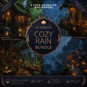 Ultimate Cozy Rain Bundle | 4K Animated Wallpaper Collection | 4 Live Backgrounds for PC, Ultrawide Desktop Aesthetic, Lofi Vibe