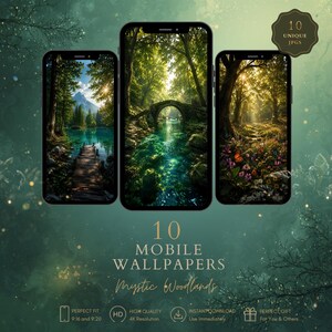 Cozy Forest Phone Wallpaper | Mystic Woodlands Mobile Background | Dark Green Forest Lockscreen | High Res iOS Android Pack | 9x16 and 9x20