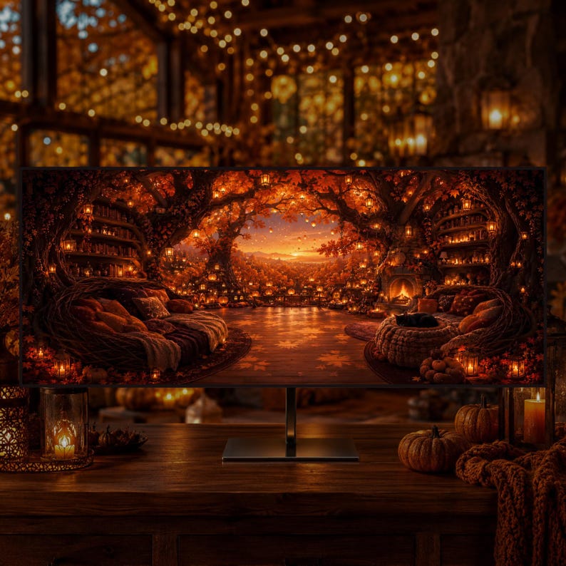 Whimsical Fall Treehouse Animated Background | Cozy Autumn Desktop Live